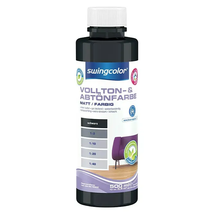 swingcolor Vollton- & Abtönfarbe - Schwarz, 500 ml, Matt, Konservierungsmittelfrei - Vorderansicht