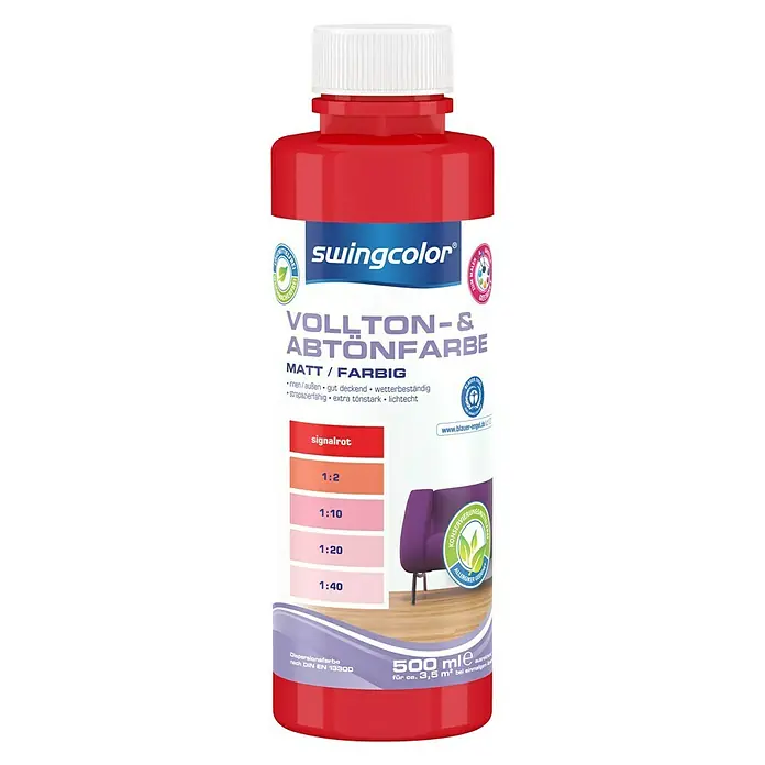 swingcolor Vollton- & Abtönfarbe - Signalrot, 500 ml, Matt, Konservierungsmittelfrei - Vorderansicht