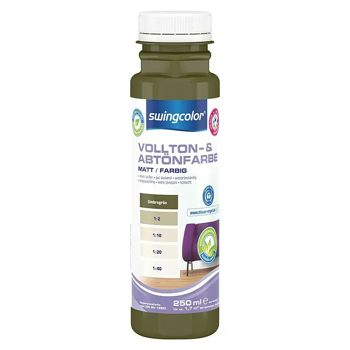 swingcolor Vollton- & Abtönfarbe - Umbragrün, 250 ml, Matt, Konservierungsmittelfrei - Vorderansicht
