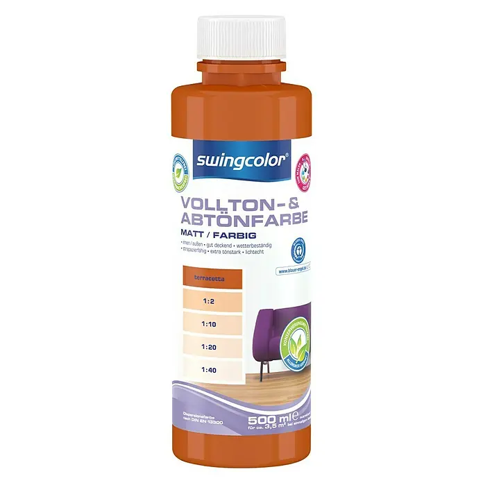 swingcolor Vollton- & Abtönfarbe - Terracotta, 500 ml, Matt, Konservierungsmittelfrei - Vorderansicht