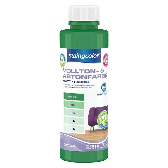 swingcolor Vollton- & Abtönfarbe - Grasgrün, 500 ml, Matt, Konservierungsmittelfrei - Vorderansicht
