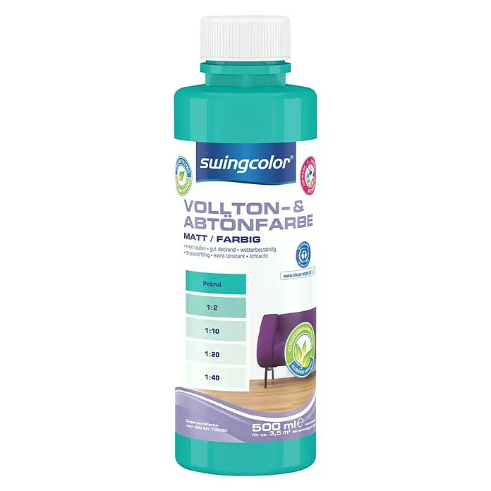 swingcolor Vollton- & Abtönfarbe - Petrol, 500 ml, Matt, Konservierungsmittelfrei - Vorderansicht