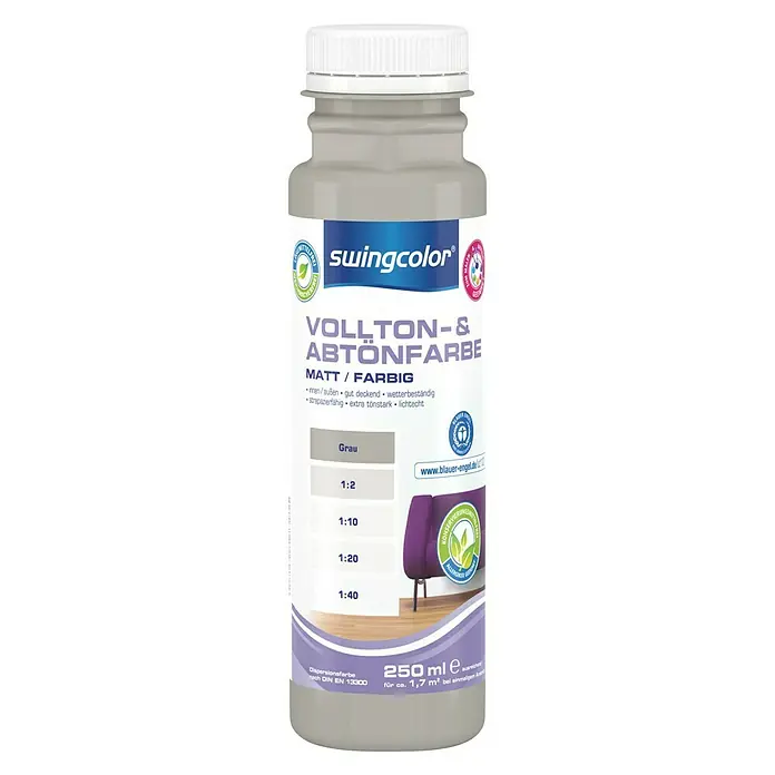swingcolor Vollton- & Abtönfarbe - Grau, 250 ml, Matt, Konservierungsmittelfrei - Vorderansicht