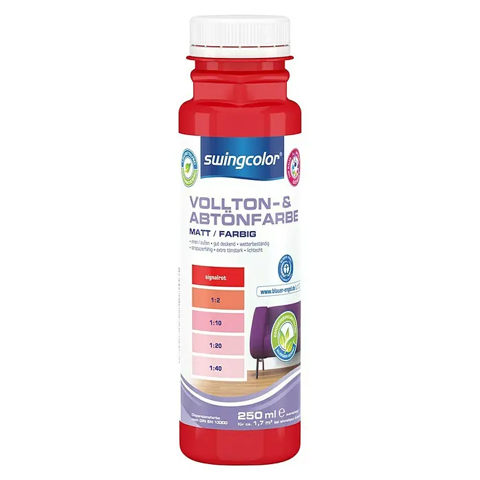 swingcolor Vollton- & Abtönfarbe - Signalrot, 250 ml, Matt, Konservierungsmittelfrei - Vorderansicht