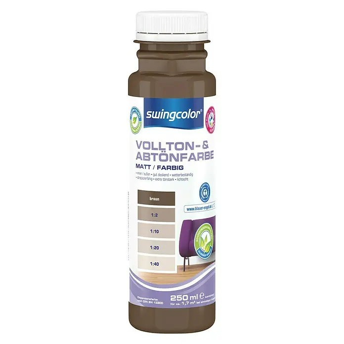 swingcolor Vollton- & Abtönfarbe - Braun, 250 ml, Matt, Konservierungsmittelfrei - Vorderansicht