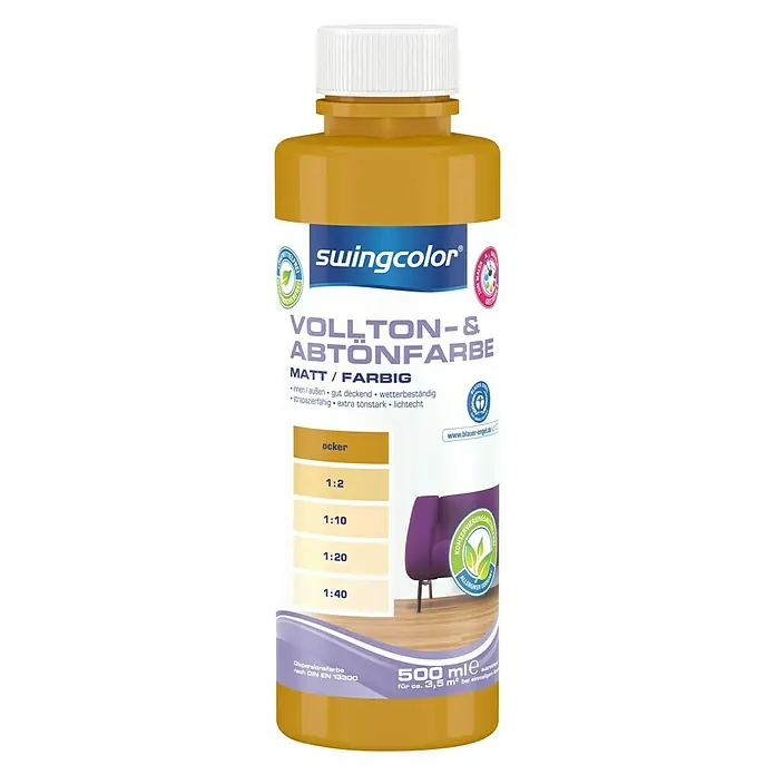 swingcolor Vollton- & Abtönfarbe - Ocker, 500 ml, Matt, Konservierungsmittelfrei - Vorderansicht
