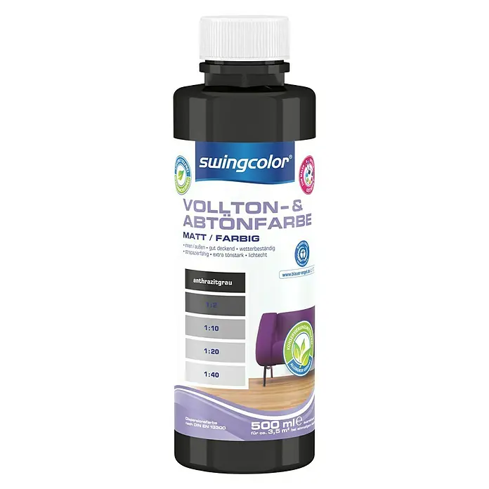 swingcolor Vollton- & Abtönfarbe - Anthrazitgrau, 500 ml, Matt, Konservierungsmittelfrei - Vorderansicht