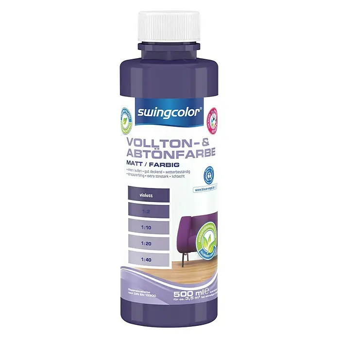 swingcolor Vollton- & Abtönfarbe - Violett, 500 ml, Matt, Konservierungsmittelfrei - Vorderansicht