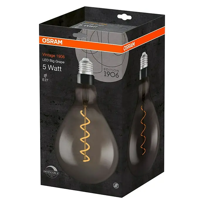 Osram Vintage 1906 LED-Leuchtmittel BIG GRAPE - E27, 4 W, Klar/Schwarz, Dimmbar - Diagonale Ansicht