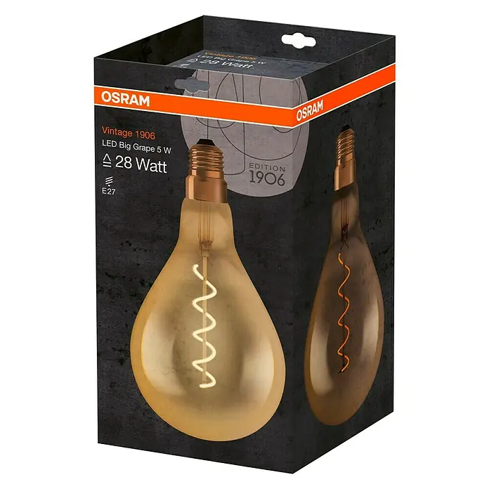 Osram Vintage 1906 LED-Leuchtmittel BIG GRAPE - E27, 4 W, Klar/Schwarz, Nicht Dimmbar - Diagonale Ansicht