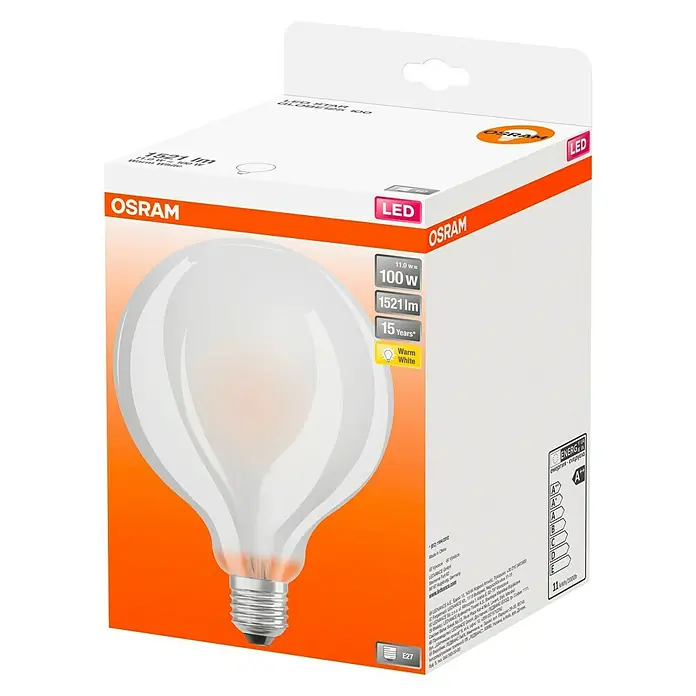 Osram Star LED žarulja - E27, 11 W, G125, 1.521 lm, Topla bijela - Dijagonalni pogled