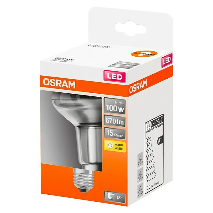 Osram Star Ledlamp R80 100 - E27, 9,1 W, R80, 670 lm - Diagonaal zicht