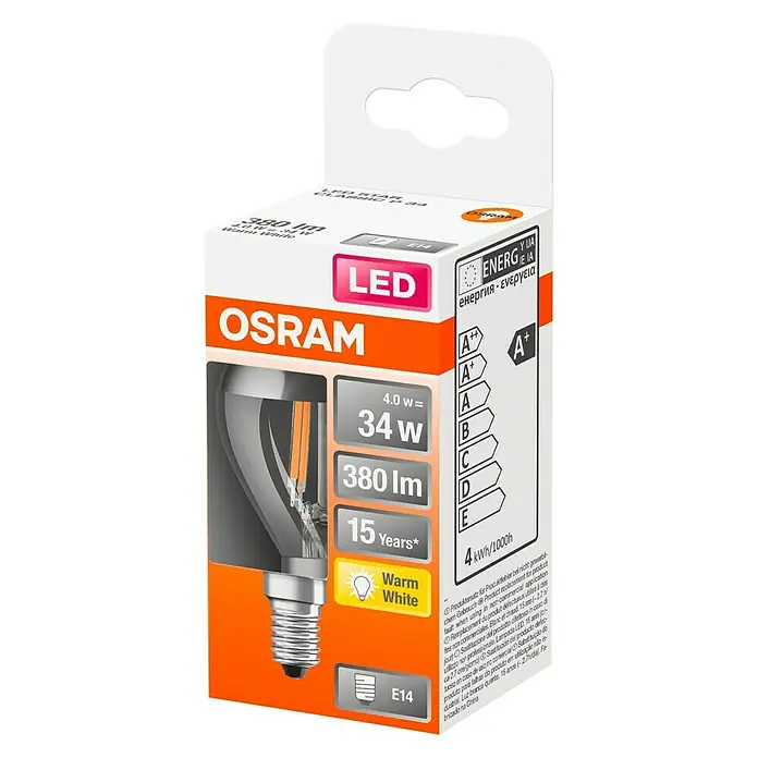 Osram Retrofit Ledlamp Classic P 31 Silver Mirror - E14, 4 W, P45, 380 lm - Diagonaal zicht