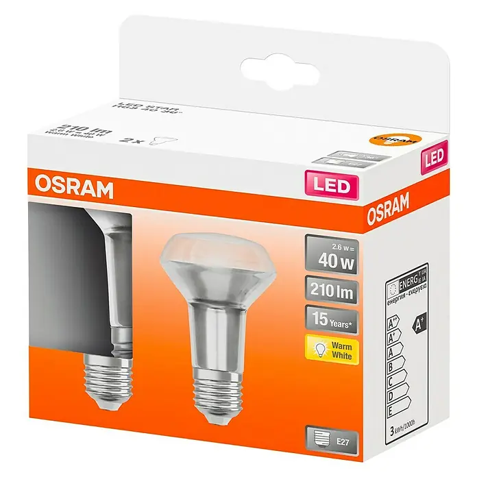 Osram Star Led-reflectorlamp R63 40 - E27, 2,6 W, R63, 210 lm, 2 stk. - Diagonaal zicht