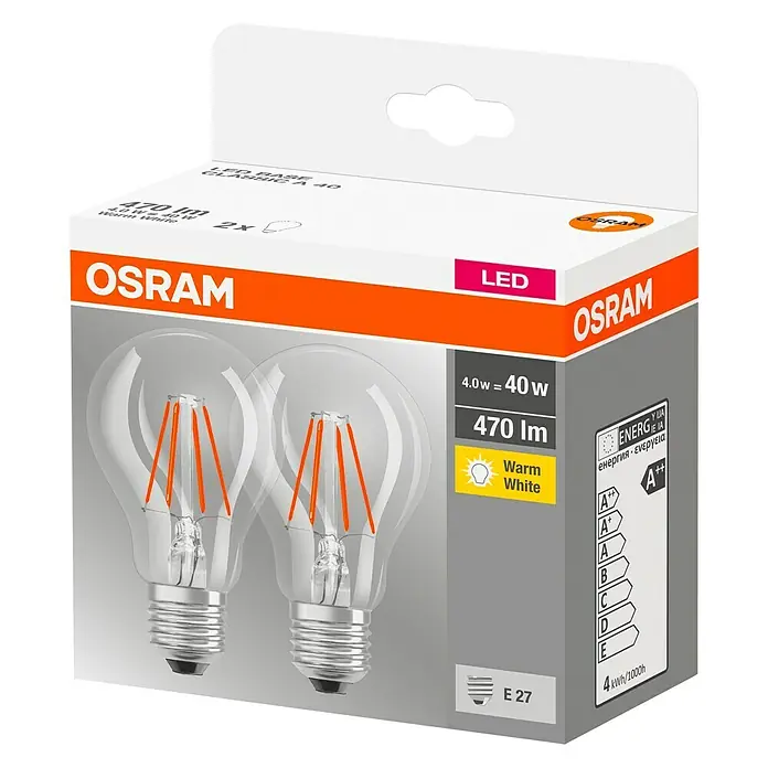 Osram Ledlamp A 40 - E27, 4 W, 470 lm, Lichtkleur: Warm wit - Diagonaal zicht