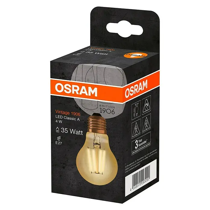 Osram Vintage 1906 Ledlamp A 35 - E27, 4 W, 410 lm - Diagonaal zicht