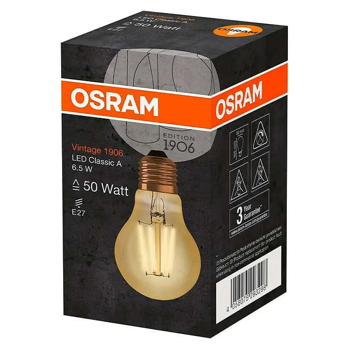 Osram Vintage 1906 Ledlamp A 55 - E27, 6,5 W, A60, 725 lm - Diagonaal zicht