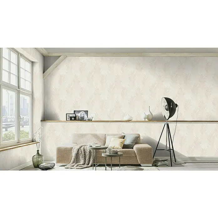 Dutch Wallcoverings Vliesbehang Bladeren Beige - Beige, 10,05 x 0,53 m - Sfeeropname