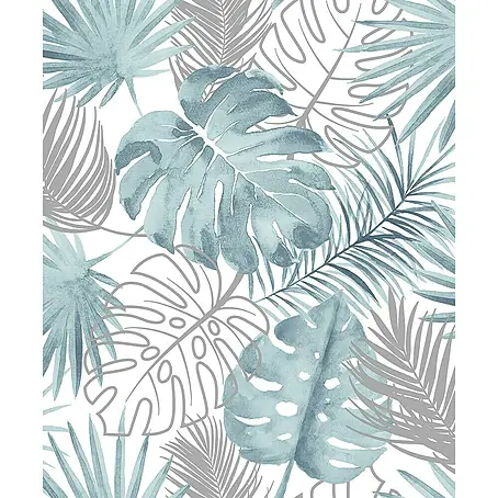 Dutch Wallcoverings  Vliesbehang Palmbladeren Blauw/Zilver