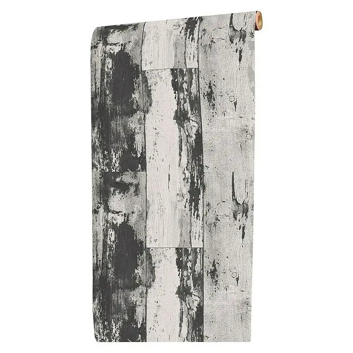 Dutch Wallcoverings Vliesbehang Hout Zwart/Grijs - Grijs/Zwart, Houtlook, 10,05 x 0,53 m - Close-up