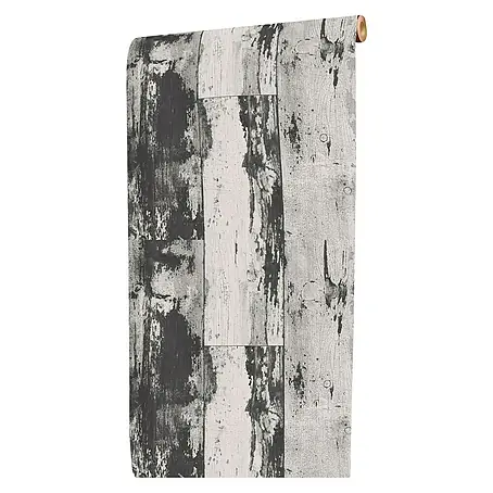 Dutch Wallcoverings  Vliesbehang Hout Zwart/Grijs