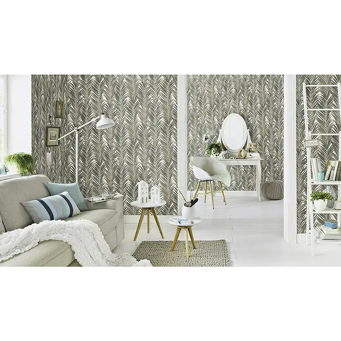 Dutch Wallcoverings Vliesbehang Bladeren Groen - Groen, 10,05 x 0,53 m - Sfeeropname
