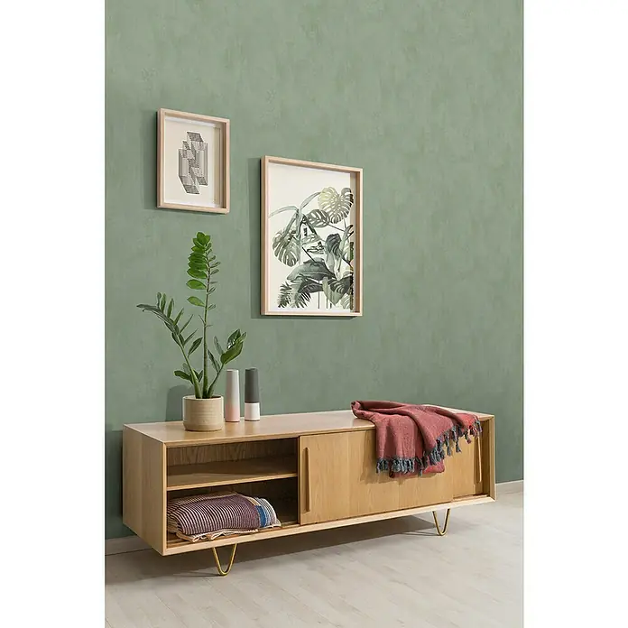 Dutch Wallcoverings Vliesbehang Chalk Groen - Groen, Uni, 10,05 x 0,53 m - Sfeeropname