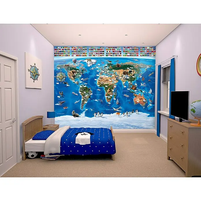 Walltastic Fotobehang Map of the World - 12-delig, 244 x 305 cm - Sfeeropname