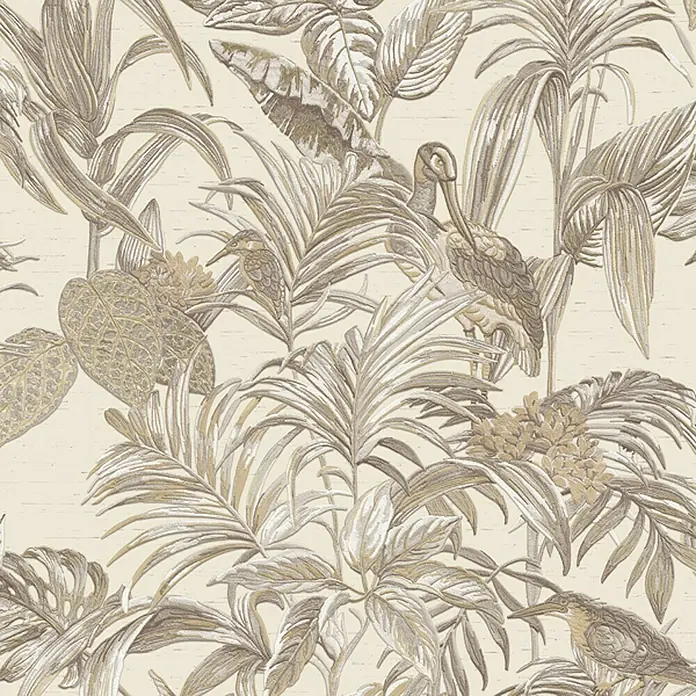 Dutch Wallcoverings Vliesbehang Bird of Paradise Crème - Crème, Gebloemd, 10,05 x 0,53 m - Close-up