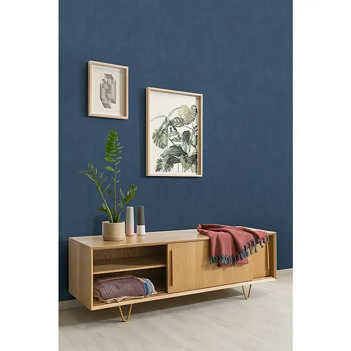 Dutch Wallcoverings Vliesbehang Chalk Navy Blauw - Blauw, Uni, 10,05 x 0,53 m - Sfeeropname