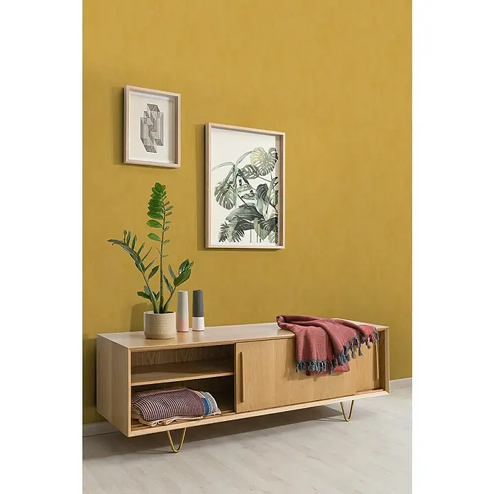 Dutch Wallcoverings Vliesbehang Chalk Oker - Oker, Uni, 10,05 x 0,53 m - Sfeeropname