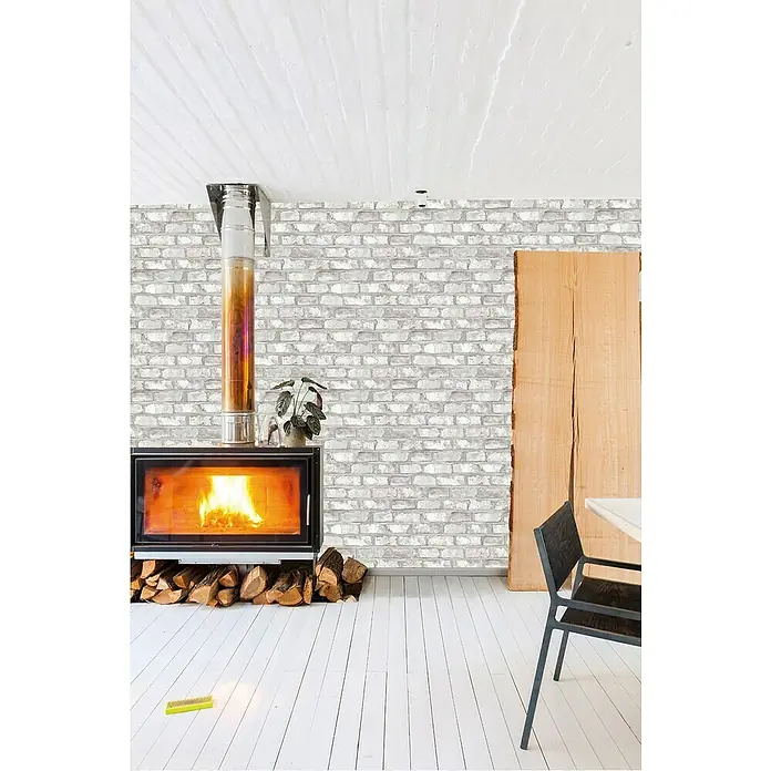 Dutch Wallcoverings Vliesbehang Baksteen Wit - Wit, Steenlook, 10,05 x 0,53 m - Sfeeropname