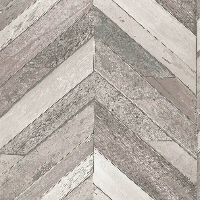 Dutch Wallcoverings Vliesbehang Hout/Visgraat Beige - Beige, Houtlook, 10 x 0,53 m - Close-up