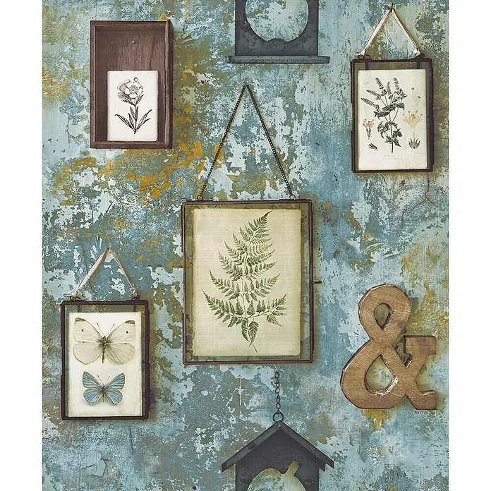 Dutch Wallcoverings Vliesbehang Lijstjes Blauw/Groen - Blauw, Ornament, 10 x 0,53 m - Close-up