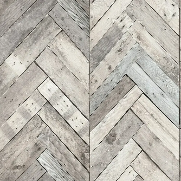 Dutch Wallcoverings Vliesbehang Hout/Visgraat Grijs - Grijs, Houtlook, 10,05 x 0,53 m - Close-up