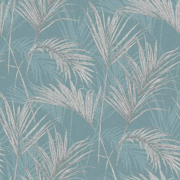 Dutch Wallcoverings Vliesbehang Myriad Palm Springs Blauw/Grijs - Blauw, 10 x 0,53 m - Close-up