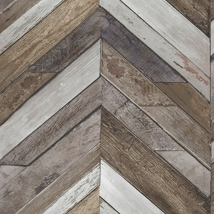 Dutch Wallcoverings Vliesbehang Hout Visgraat Bruin - Bruin, Houtlook, 10,05 x 0,53 m - Close-up