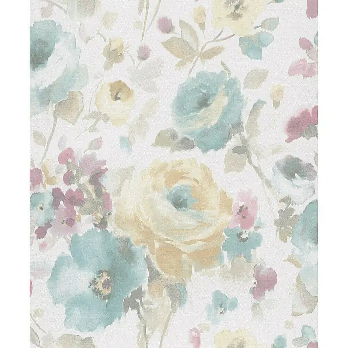 Dutch Wallcoverings Vliesbehang Bloem Blauw/Roze - Blauw/roze, Gebloemd, 10,05 x 0,53 m - Close-up