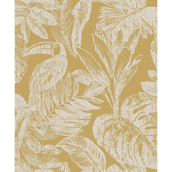 Dutch Wallcoverings Vliesbehang Myriad Rebecca Oker/Grijs - Oker, Gebloemd, 10,05 x 0,53 m - Close-up
