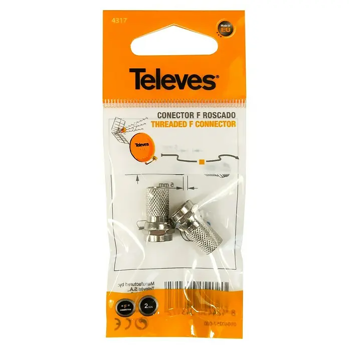 Televés Conector F Roscados T100 - Diámetro: 12,5 mm, 2 uds. - Vista frontal