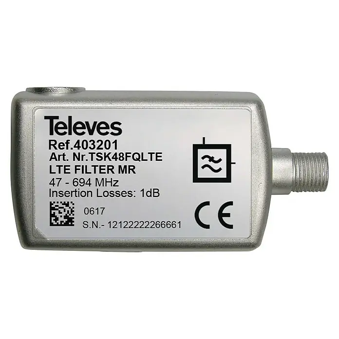 Televés Filtro LTE 5G MR con paso de DC - Plateado, 1 ud. - Vista descendente