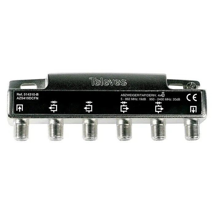 Televés Distribuidor 4 salidas 19 db - Conector F, Apto para: TV - Vista frontal