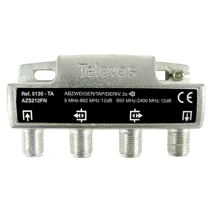 Televés Distribuidor Dos salidas 12 db - Conector F, Apto para: TV - Vista frontal