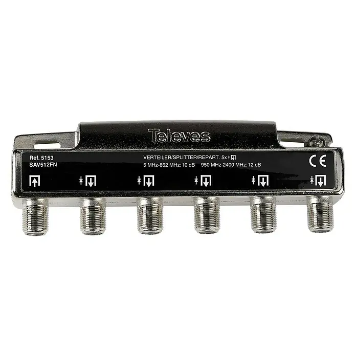 Televés Distribuidor F 5D - x 5, Tipo de conexión: Conector F - Vista frontal
