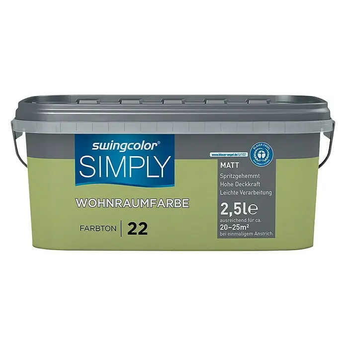 swingcolor Wandfarbe SIMPLY - Grün - Nr. 22, 2,5 l, Matt - Vorderansicht