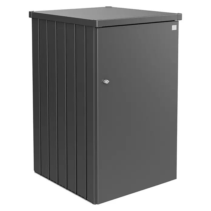 Biohort Mülltonnenbox Alex - 88 x 80 x 129 cm, Dunkelgrau Metallic - Diagonale Ansicht