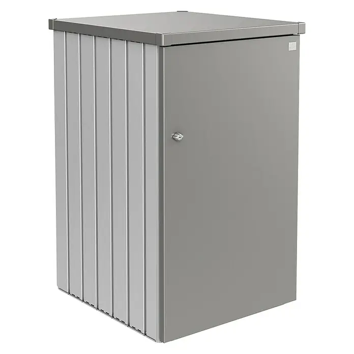 Biohort Mülltonnenbox Alex - 88 x 80 x 129 cm, Silber Metallic/Quarzgrau Metallic - Diagonale Ansicht