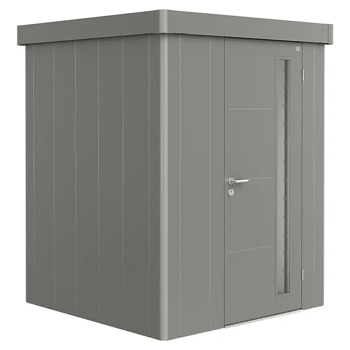 Biohort Gerätehaus Neo 1A - 180 cm, 180 cm, Stahl, Quarzgrau Metallic - Diagonale Ansicht