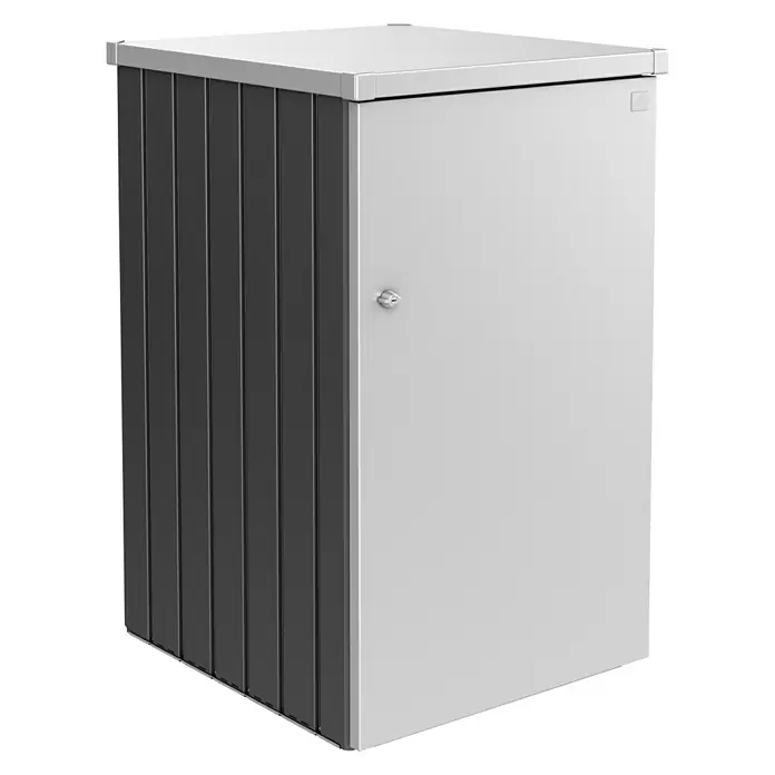 Biohort Mülltonnenbox Alex - 88 x 80 x 129 cm, Dunkelgrau Metallic/Silber Metallic - Diagonale Ansicht