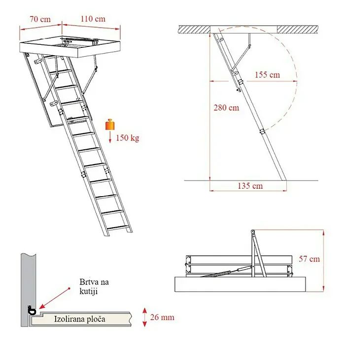 Meisterholz Tavanske stepenice Thermo - D x Š: 110 x 70 cm, Toplinska izolacija: 1,22 W/m²K